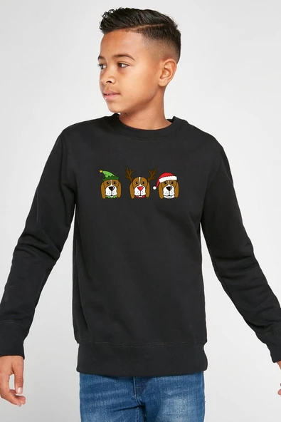 3 Wise Beagles Christmas Siyah Çocuk 2ip Sweatshirt ürün görseli 1