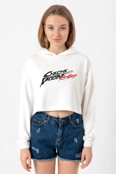 Stray Kids Chk Chk Boom Ekru Kadın Crop Kapşonlu ürün görseli 1