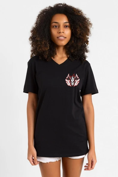 Beyblade Pegasus Minimalist Siyah Kadın V yaka Tshirt ürün görseli 1
