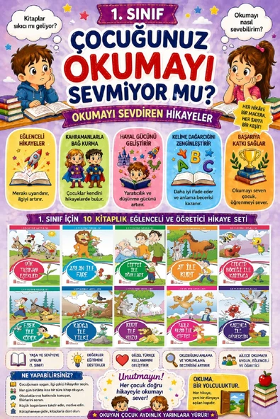 1.Sınıf Okumayı Sevdiren 10 lu Hikaye Seti 7 (16 sayfa) ürün görseli 1