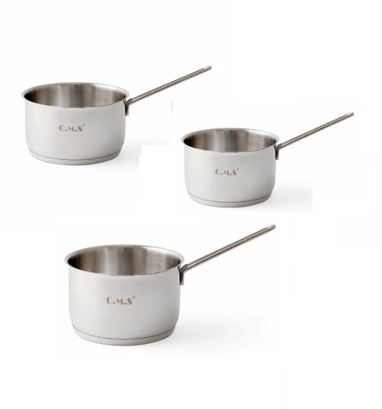 Oms Tek Saplı Büyük Boy 3lü Kapaksız Dökme Ağızlı Sütlük Sos Tava Seti 18-20-22cm ürün görseli 1