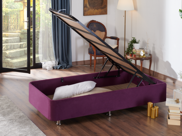 Niron Purple Baza - 90x190 cm Tek Kişilik Sandıklı Mor Kumaş Baza Silinebilir Soho Kumaş ürün görseli 1