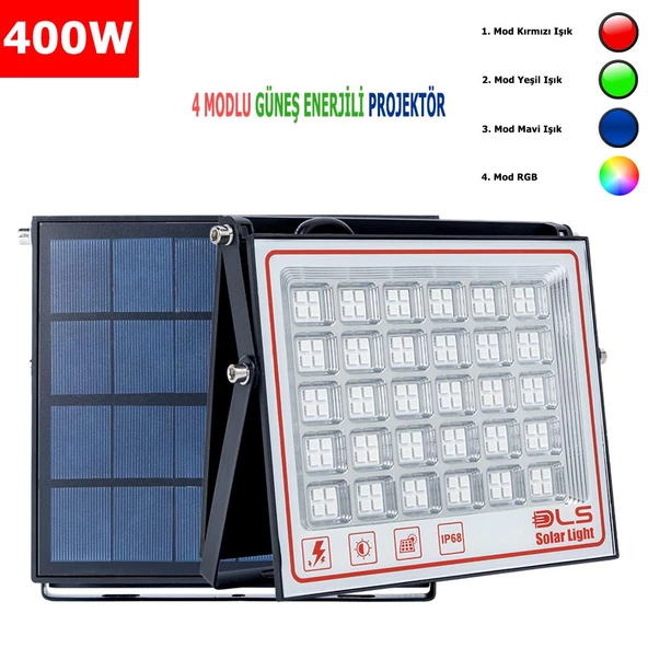 400 SOLAR 5 MODLU GÜNEŞ ENERJİLİ LED PROJEKTÖR  MAVİ YEŞİL KIRMIZI VE RGB RENK AYDINLATMA ürün görseli 1