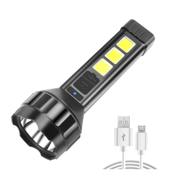 WellHise 659 Usb Şarjlı El Feneri COB Yan Işık Güçlü El Feneri USB Şarj Edilebilir Açık Kamp Lambası Taşınabilir ürün görseli 1