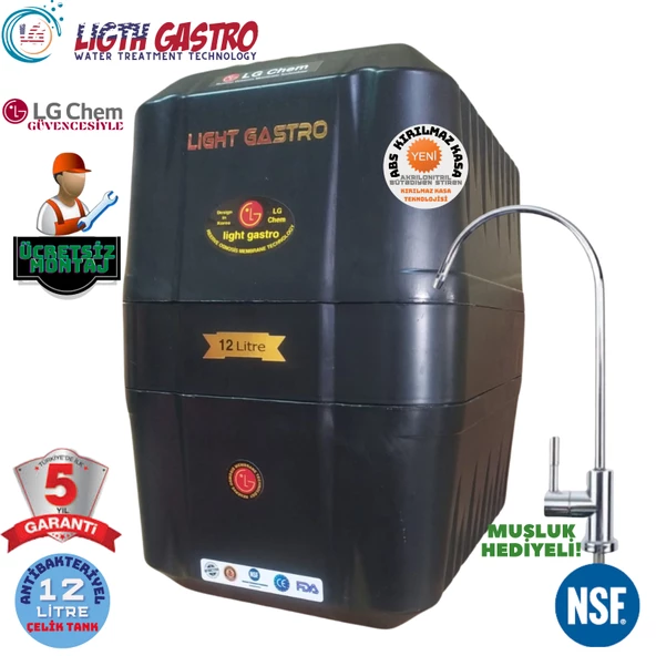 LİGHT GASTRO SİYAH MONTAJ DAHİL 12 LİTRE 7 FİLTRE 14 AŞAMA SU ARITMA CİHAZI ürün görseli 1