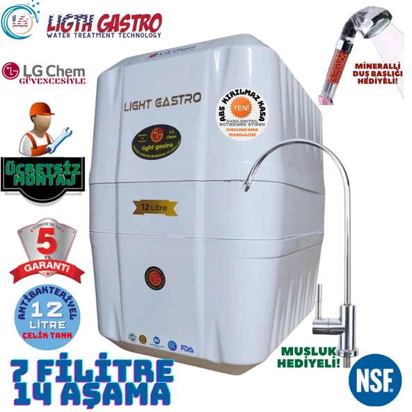 LİGHT GASTRO BEYAZ  MONTAJ DAHİL 12 LİTRE 7 FİLTRE 14 AŞAMA SU ARITMA CİHAZI ürün görseli 1