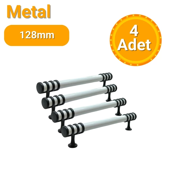 4 Adet Halka Boru Siyah Beyaz Metal Mobilya Kulpu 128mm ürün görseli 1
