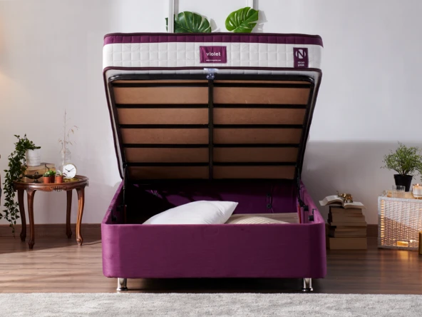 Niron Purple Baza 120x200 cm Tek Kişilik Sandıklı Mor Kumaş Baza Silinebilir Soho Kumaş ürün görseli 1