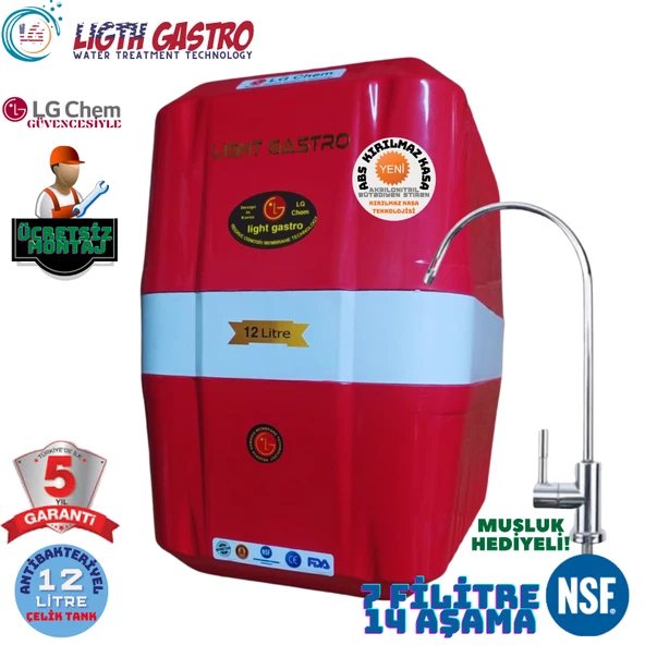 LİGHT GASTRO KIRMIZI BEYAZ MONTAJ DAHİL 12 LİTRE 7 FİLTRE 14 AŞAMA SU ARITMA CİHAZI ürün görseli 1