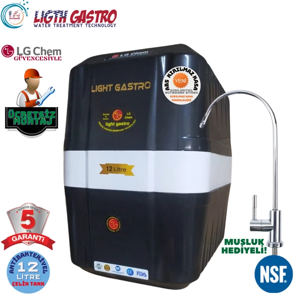 LİGHT GASTRO SİYAH BEYAZ MONTAJ DAHİL 12 LİTRE 7 FİLTRE 14 AŞAMA SU ARITMA CİHAZI ürün görseli 1