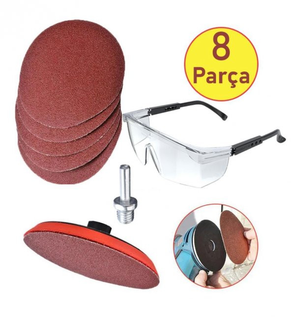 Ugr Cırt Zımpara Seti + Matkap Aparatı + Gözlük 115 mm (8 Parça) ürün görseli 1