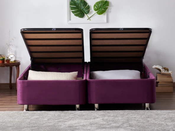 Niron Purple Baza 140x190 cm Çift Kişilik Sandıklı Mor Kumaş Baza Silinebilir Soho Kumaş ürün görseli 1