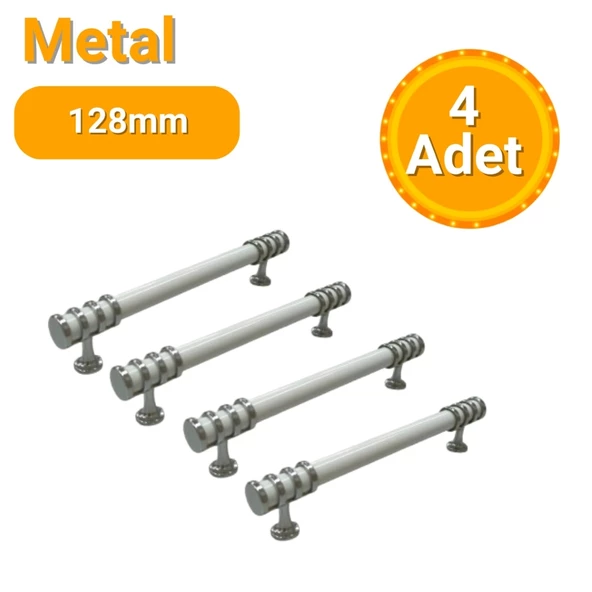 4 Adet Halka Boru Kroma Beyaz Metal Mobilya Kulpu 128mm ürün görseli 1