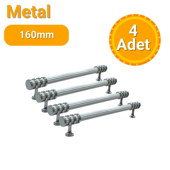 4 Adet Halka Boru Çizgili Kroma Beyaz Metal Mobilya Kulpu 160mm ürün görseli 1