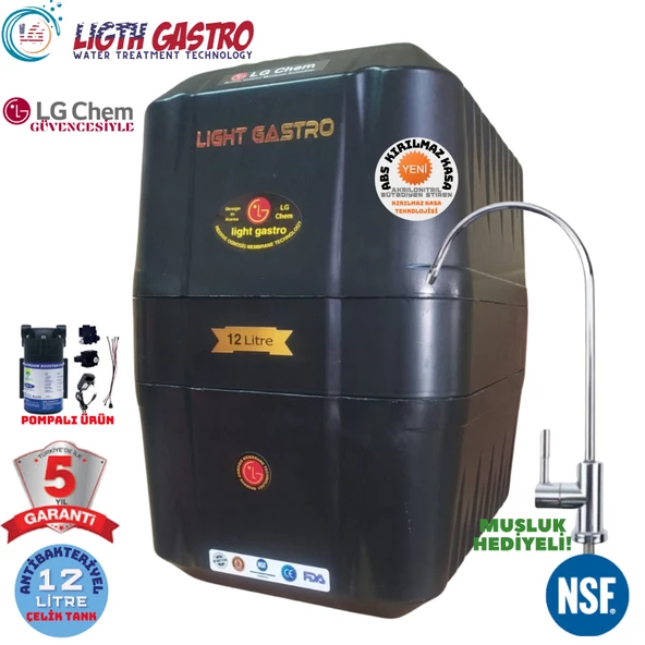 LİGHT GASTRO SİYAH POMPALI 12 LİTRE 7 FİLTRE 14 AŞAMA SU ARITMA CİHAZI ürün görseli 1