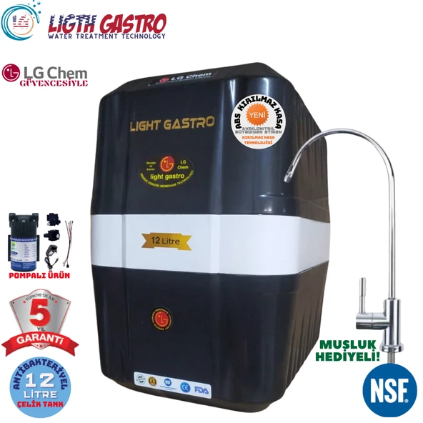 LİGHT GASTRO SİYAH BEYAZ POMPALI 12 LİTRE 7 FİLTRE 14 AŞAMA SU ARITMA CİHAZI ürün görseli 1