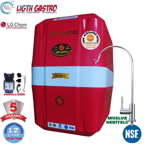 LİGHT GASTRO KIRMIZI BEYAZ POMPALI 12 LİTRE 7 FİLTRE 14 AŞAMA SU ARITMA CİHAZI ürün görseli 1
