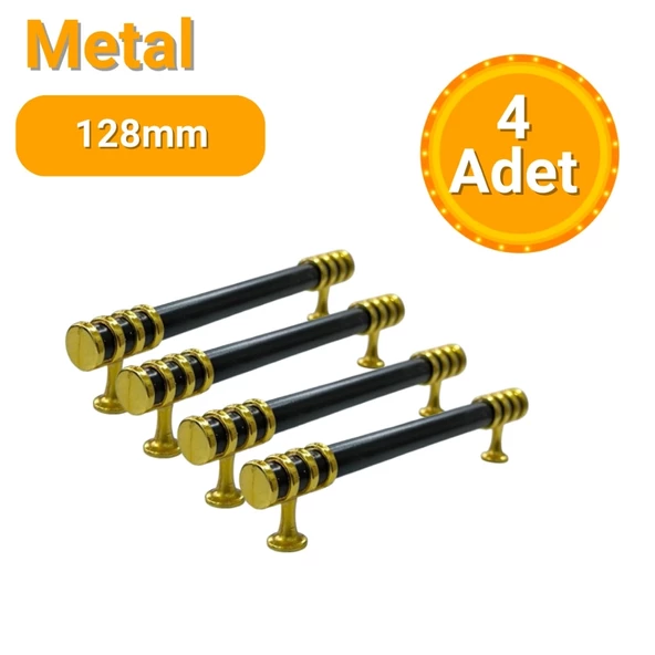 4 Adet Halka Boru Altın Siyah Metal Mobilya Kulpu 128mm ürün görseli 1