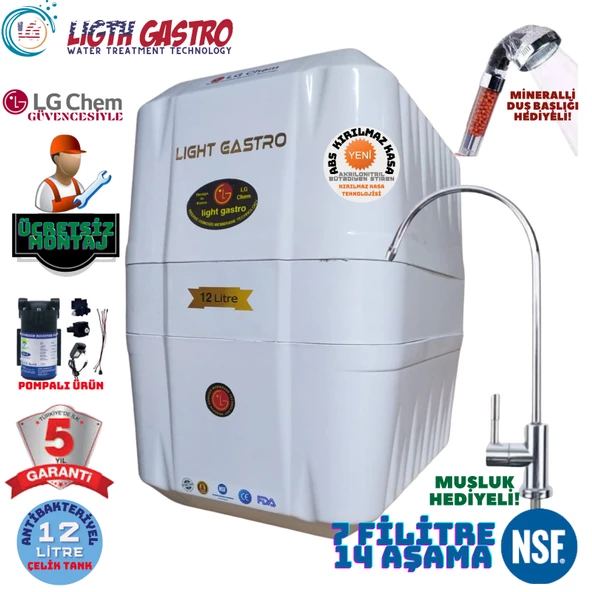 LİGHT GASTRO BEYAZ POMPALI MONTAJ DAHİL 12 LİTRE 7 FİLTRE 14 AŞAMA SU ARITMA CİHAZI ürün görseli 1