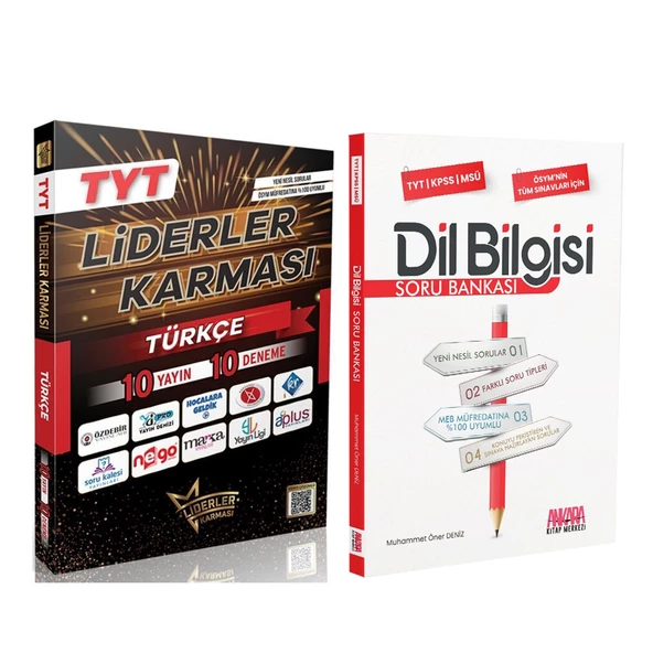 Liderler Karması TYT Türkçe 10 Yayın 10 Deneme ve AKM Dil Bilgisi Soru Bankası Seti 2 Kitap ürün görseli 1