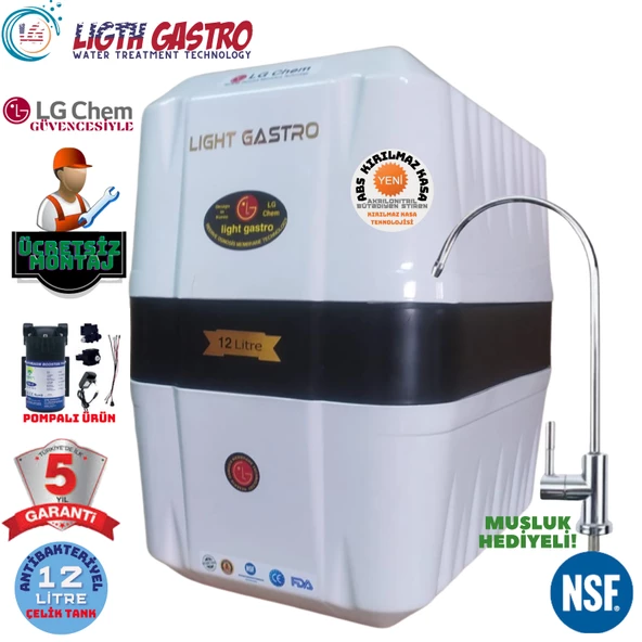 LİGHT GASTRO BEYAZ SİYAH POMPALI MONTAJ DAHİL 12 LİTRE 7 FİLTRE 14 AŞAMA SU ARITMA CİHAZI ürün görseli 1