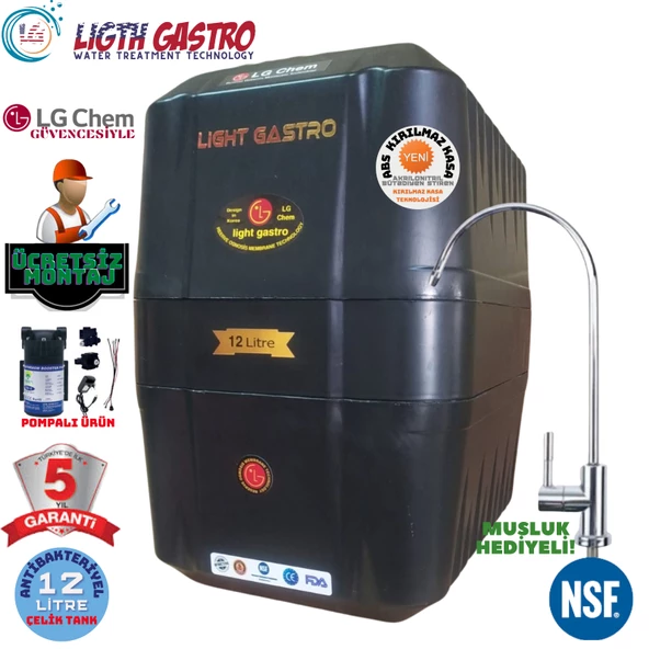 LİGHT GASTRO SİYAH POMPALI MONTAJ DAHİL 12 LİTRE 7 FİLTRE 14 AŞAMA SU ARITMA CİHAZI ürün görseli 1