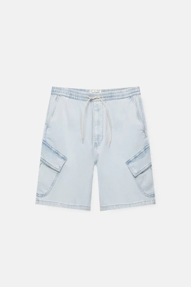 Pull & Bear Denim Kargo Bermuda Şort - Resim 3
