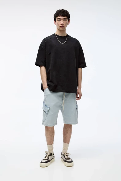Pull & Bear Denim Kargo Bermuda Şort ürün görseli 1
