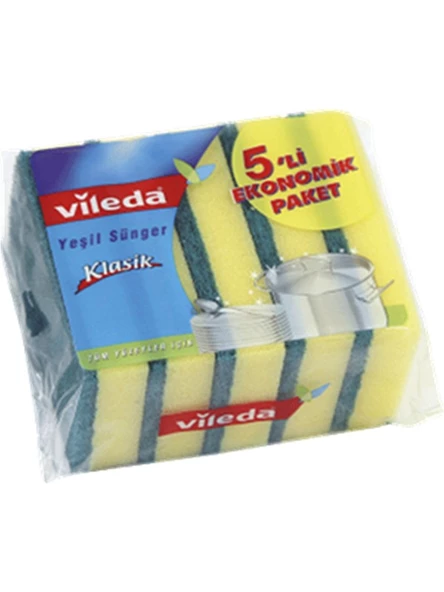Vileda Klasik Yeşil Sünger 5 li Düz ürün görseli 1
