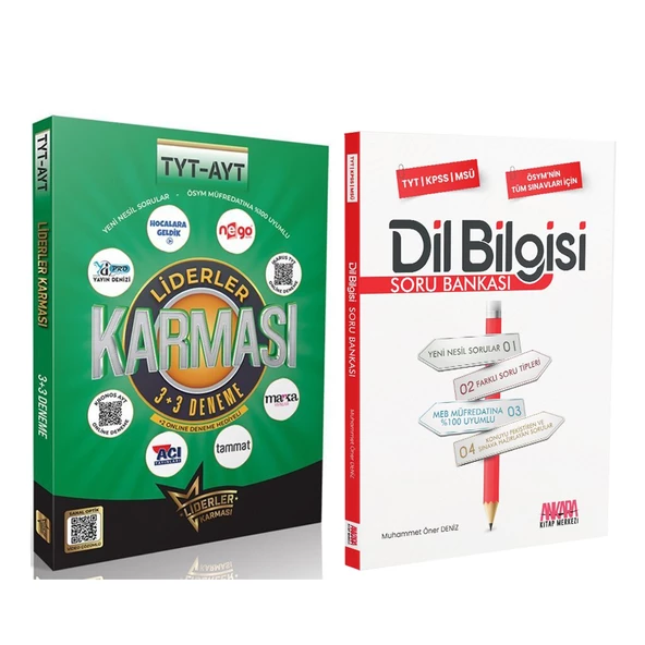 Liderler Karması TYT AYT 3+3 Deneme Seti ve AKM Dil Bilgisi Soru Bankası Seti 2 Kitap ürün görseli 1