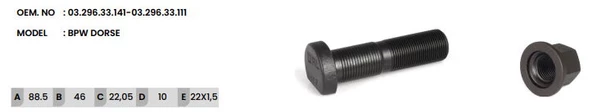 BIJON VE SOMUNU BPW DORSE (M22X1,5X90/47MM DIS BOY 329633111 ürün görseli 1