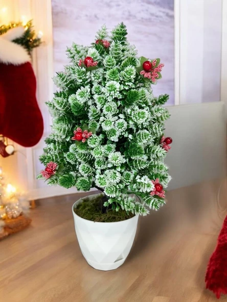 Nettenevime Yapay Çiçek Yılbaşı Çam Ağacı Kokinalı Karlı Kayın Beyaz Saksılı ürün görseli 1