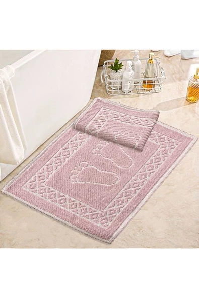 Soffy Pembe & Pembe 2 Adet 50x70 cm Banyo Paspası %100 Doğal Pamuk Ayak Paspası Ayak Havlusu ürün görseli 1