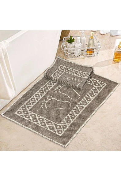 Soffy Kahve & Kahve 2 Adet 50x70 cm Banyo Paspası %100 Doğal Pamuk Ayak Paspası Ayak Havlusu ürün görseli 1
