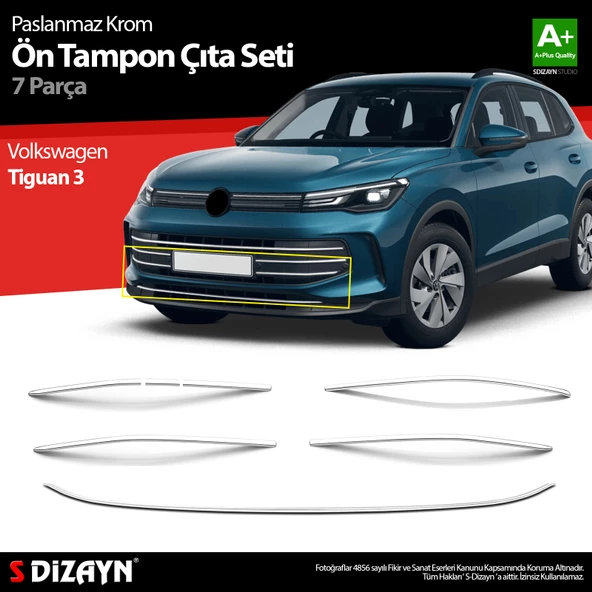 S-Dizayn VW Tiguan 3 Krom Ön Tampon Çıta Seti 2024 Üzeri A+ Kalite ürün görseli 1