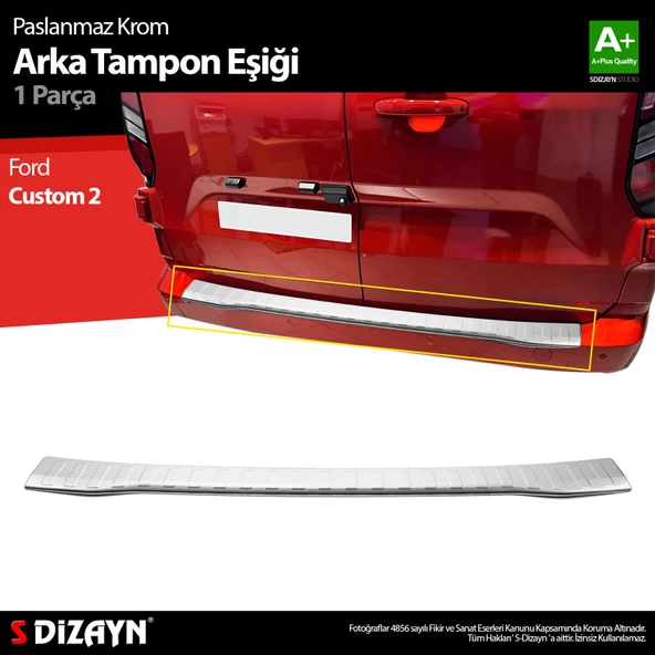S-Dizayn Ford Tourneo Custom Krom Arka Tampon Eşiği 2023 Üzeri A+ Kalite ürün görseli 1
