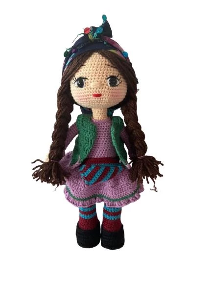 Mor Laz Kızı Bebek Amigurumi Organik Oyuncak ürün görseli 1