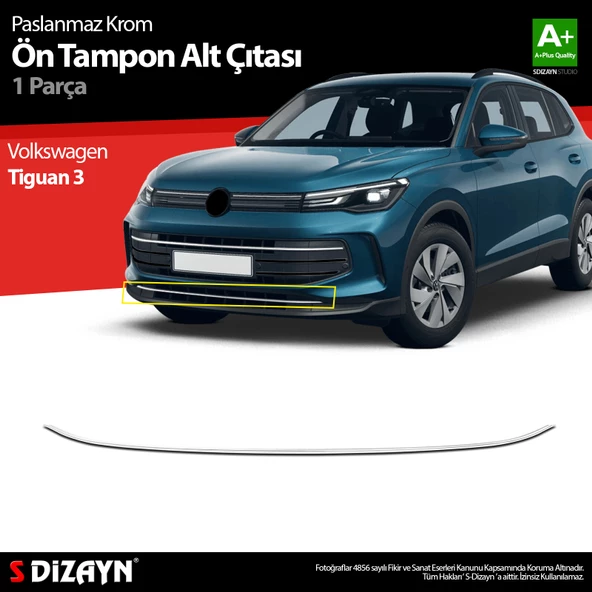 S-Dizayn VW Tiguan 3 Krom Ön Tampon Alt Çıtası 2024 Üzeri A+ Kalite ürün görseli 1