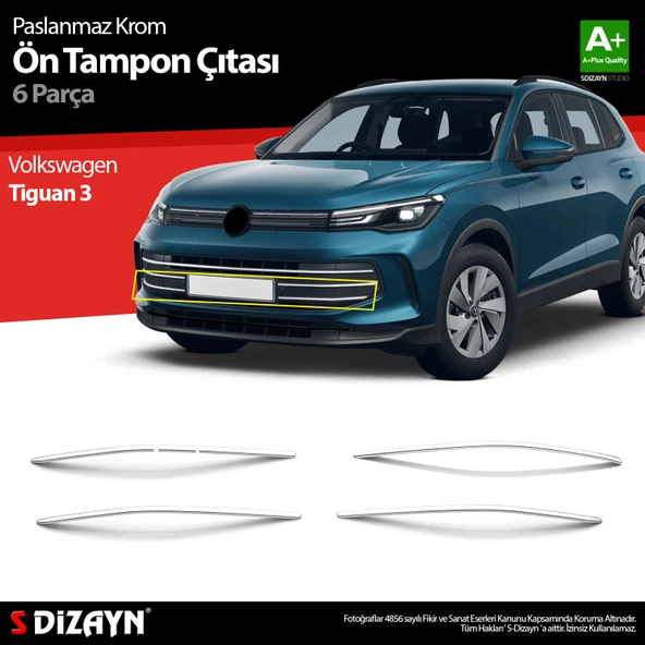 S-Dizayn VW Tiguan 3 Krom Ön Tampon Çıtası 6 Prç. 2024 Üzeri A+ Kalite ürün görseli 1