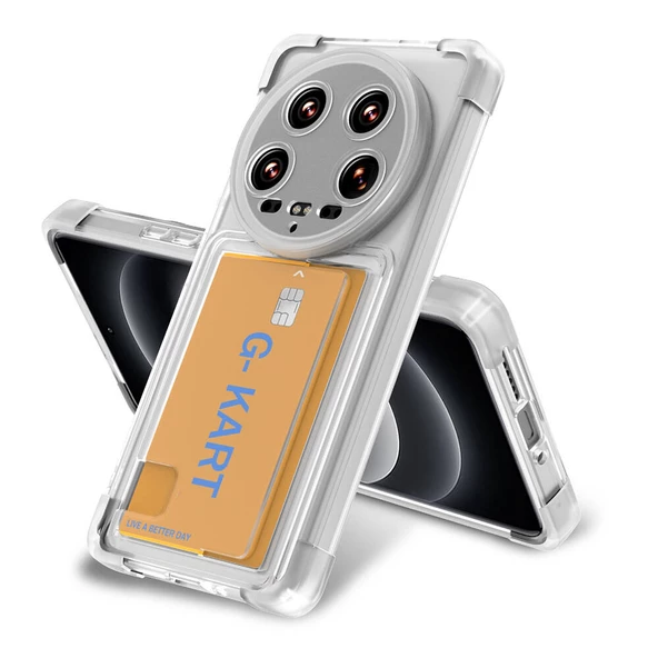 Xiaomi Mi 14 Ultra Kılıf Airbag Tasarımlı Şeffaf Kartlıklı G-Kart Kapak ürün görseli 1
