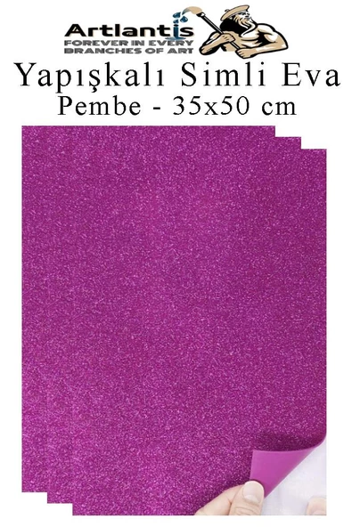 Pembe Yapışkanlı Simli Eva 35x50 cm 3 Adet Simli Yapışkanlı Eva Süngeri Okul Kreş Anasınıfı Elişi Etkinlikleri Hobi ürün görseli 1