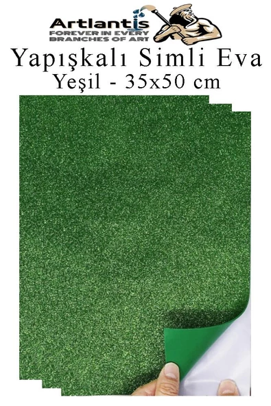 Yeşil Yapışkanlı Simli Eva 35x50 cm 3 Adet Simli Yapışkanlı Eva Süngeri Okul Kreş Anasınıfı Elişi Etkinlikleri Hobi ürün görseli 1