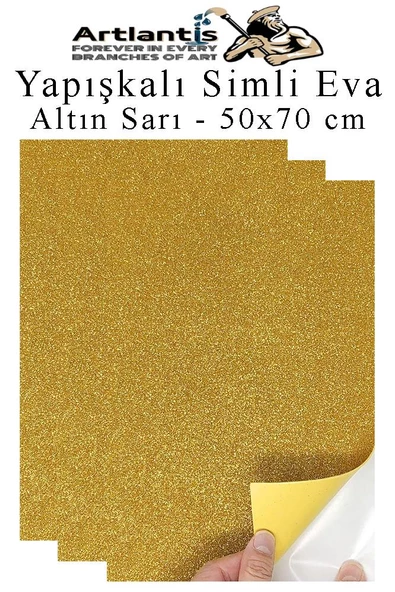 Altın Sarı Yapışkanlı Simli Eva 50x70 cm 3 Adet Simli Yapışkanlı Eva Süngeri Okul Kreş Anasınıfı Elişi Etkinlikleri Hobi ürün görseli 1