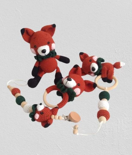 Tilki Modeli Yeni Doğan Seti Amigurumi Organik Oyuncak ürün görseli 1