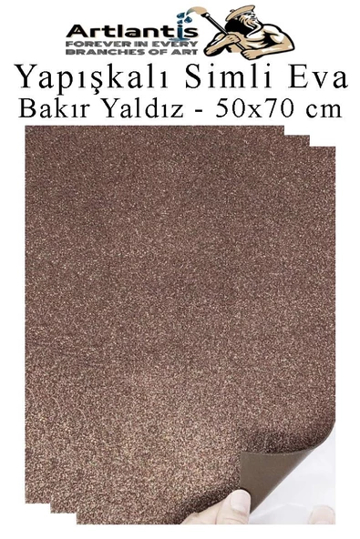 Kahverengi Yapışkanlı Simli Eva 50x70 cm 3 Adet Simli Yapışkanlı Eva Süngeri Okul Kreş Anasınıfı Elişi Etkinlikleri Hobi ürün görseli 1