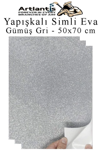 Gümüş Gri Yapışkanlı Simli Eva 50x70 cm 3 Adet Simli Yapışkanlı Eva Süngeri Okul Kreş Anasınıfı Elişi Etkinlikleri Hobi ürün görseli 1