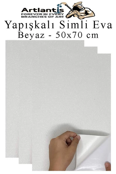 Beyaz Yapışkanlı Simli Eva 50x70 cm 3 Adet Simli Yapışkanlı Eva Süngeri Okul Kreş Anasınıfı Elişi Etkinlikleri Hobi ürün görseli 1