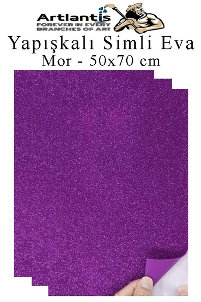 Mor Yapışkanlı Simli Eva 50x70 cm 3 Adet Simli Yapışkanlı Eva Süngeri Okul Kreş Anasınıfı Elişi Etkinlikleri Hobi ürün görseli 1