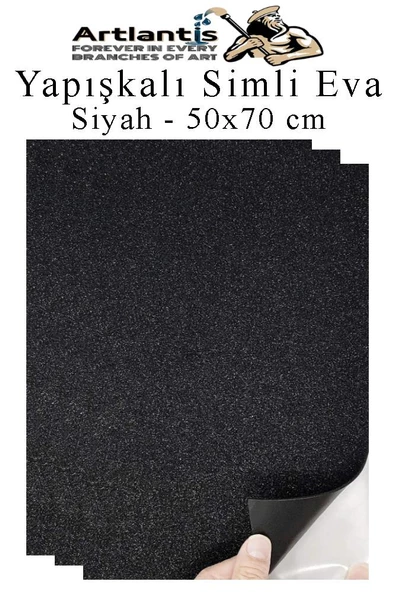 Siyah Yapışkanlı Simli Eva 50x70 cm 3 Adet Simli Yapışkanlı Eva Süngeri Okul Kreş Anasınıfı Elişi Etkinlikleri Hobi ürün görseli 1