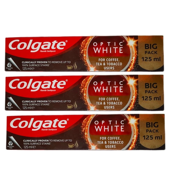 Colgate Optic White Kahve, Çay ve Tütün Kullanıcıları Için Beyazlatıcı Diş Macun 125 ml + 3 Adet ürün görseli 1